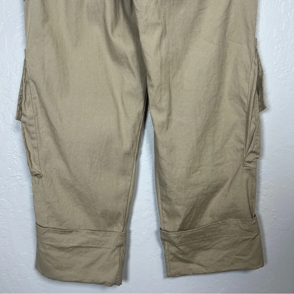 ZARA Women’s Size XS Khaki Linen ZW Collection Multi Pocketed Cargo Utility Pant